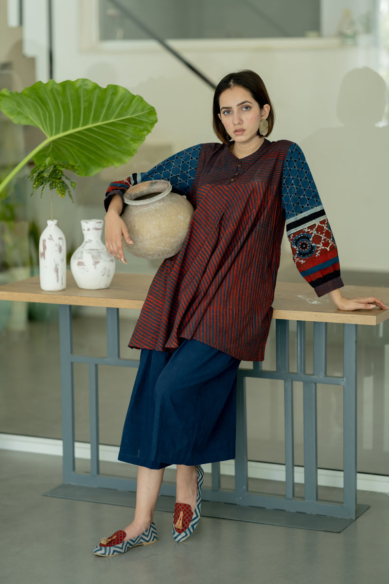 Bias Tunic - Indigo & Burgundy