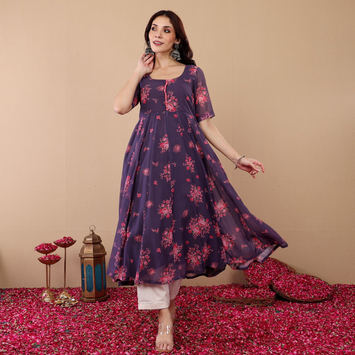 Avina Georgette Kalidaar Kurta