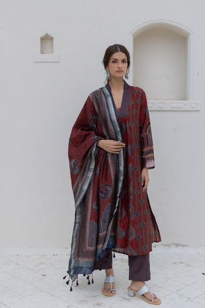 Chanderi Silk Kurta Set of 3 - Ruman Bagh 03