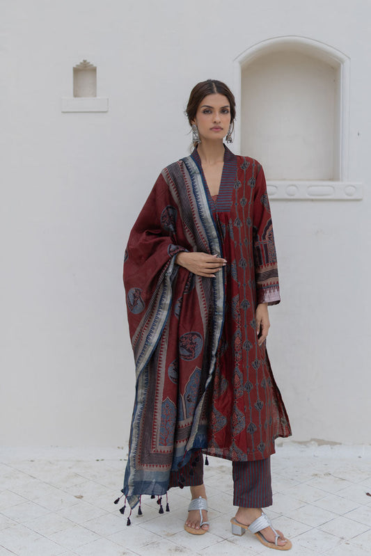 Chanderi Silk Kurta Set of 3 - Ruman Bagh 03