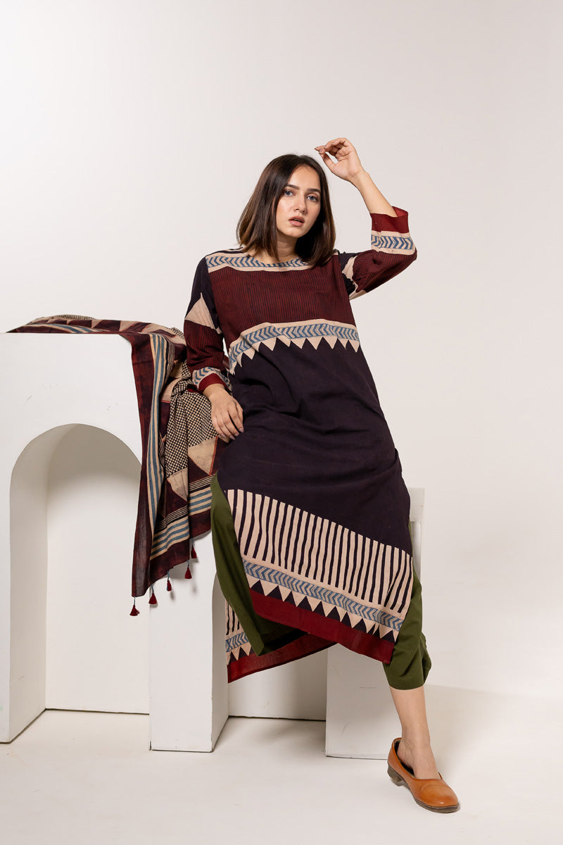 Set of 3 - Kurta, Dupatta & Culotte - Aabaan 01