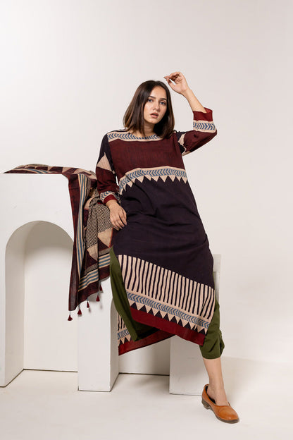 Set of 3 - Kurta, Dupatta & Culotte - Aabaan 01