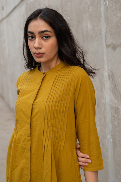 Pintuck Kurta - Mustard