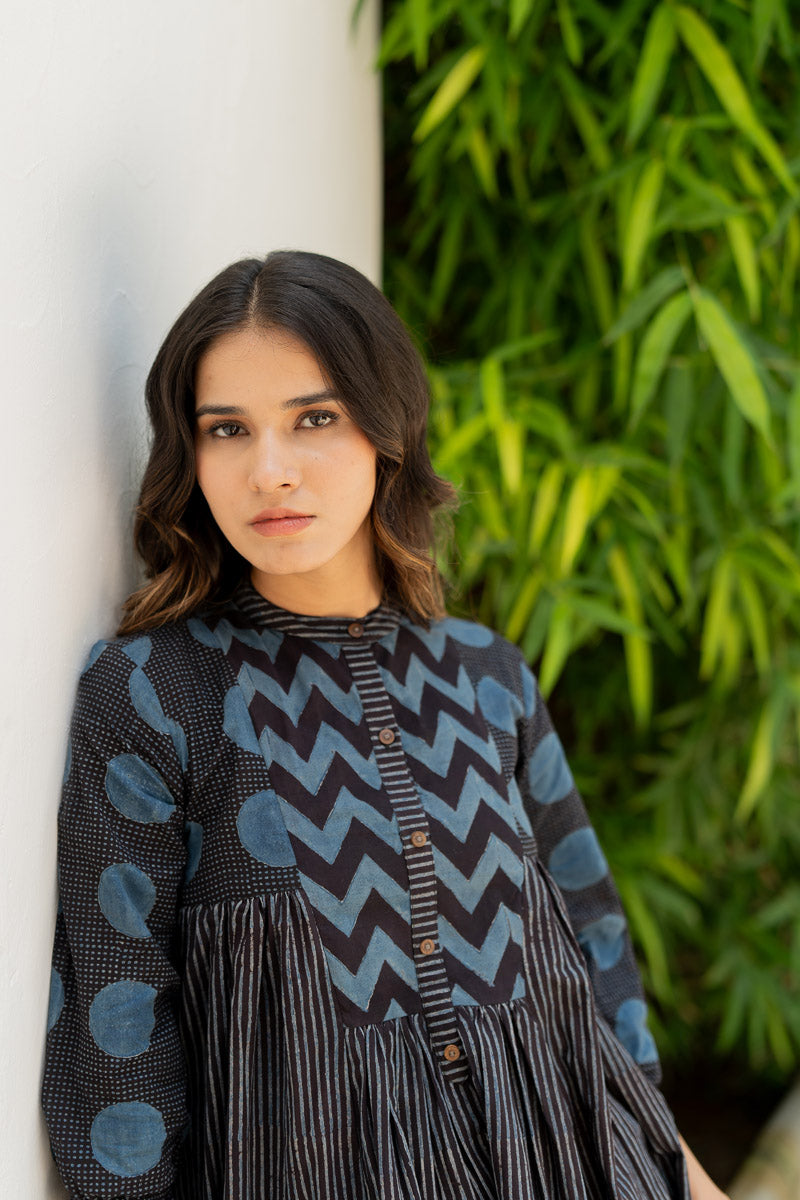 Amra Side Pleat Kurta - Black Stripes