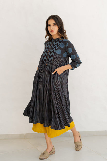Amra Side Pleat Kurta - Black Stripes