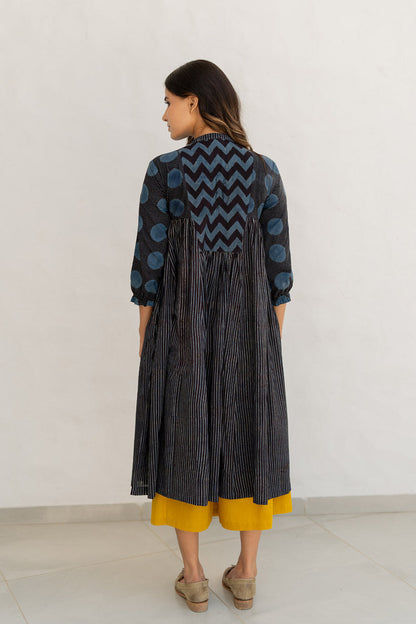 Amra Side Pleat Kurta - Black Stripes