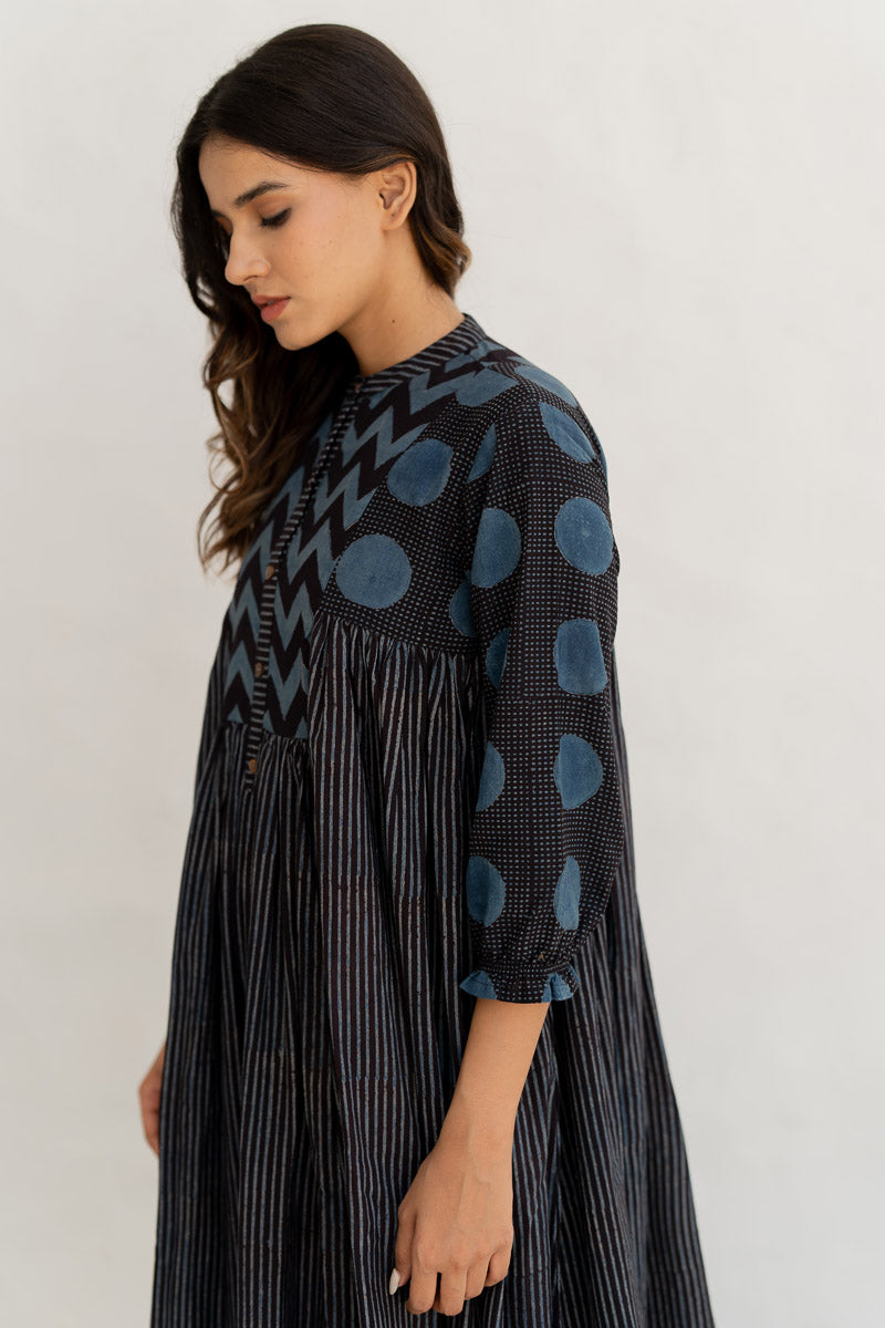 Amra Side Pleat Kurta - Black Stripes