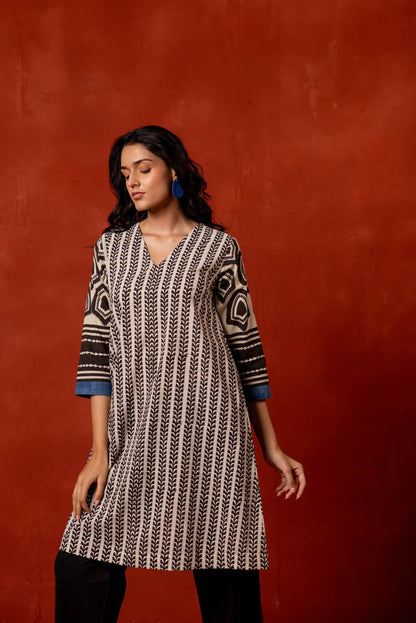 V Neck A-Line Kurta - Aya