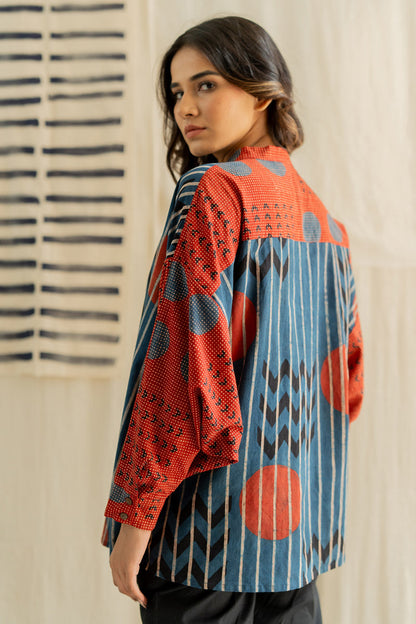 Freesize Anti-fit Top - Indigo Playful Geometry