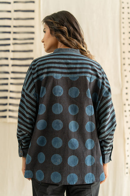 Freesize Anti-fit Top - Black & Indigo Stripes