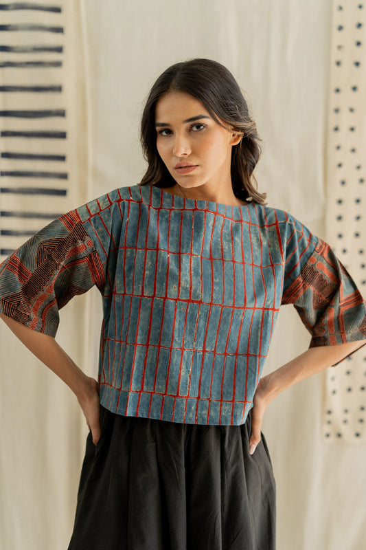 Basic Top - Indigo & Red Stripes