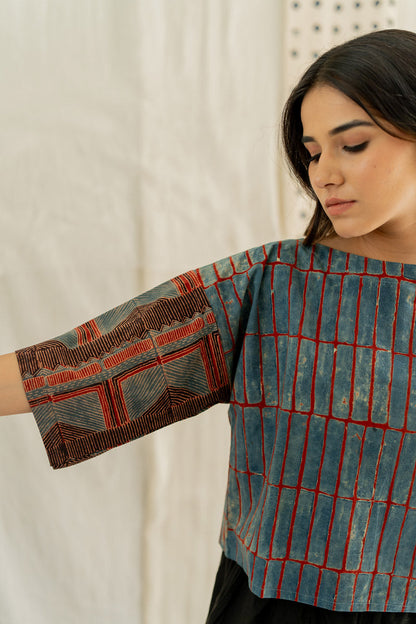 Basic Top - Indigo & Red Stripes