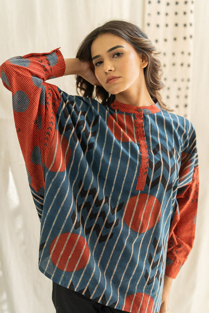 Freesize Anti-fit Top - Indigo Playful Geometry
