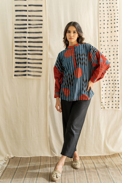 Freesize Anti-fit Top - Indigo Playful Geometry