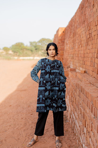 Short Navi Pintuck Kurta - Black