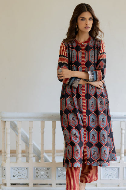 Chanderi Silk Pintuck Kurta Set of 2 - Noura