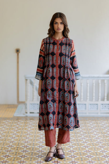Chanderi Silk Pintuck Kurta Set of 2 - Noura