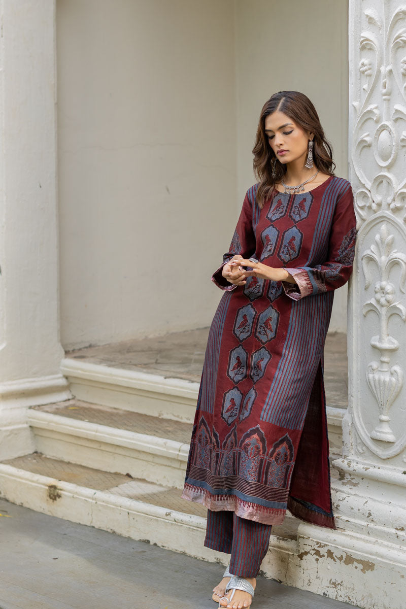 Chanderi Silk Kurta Set of 3 - Ruman Bagh 07