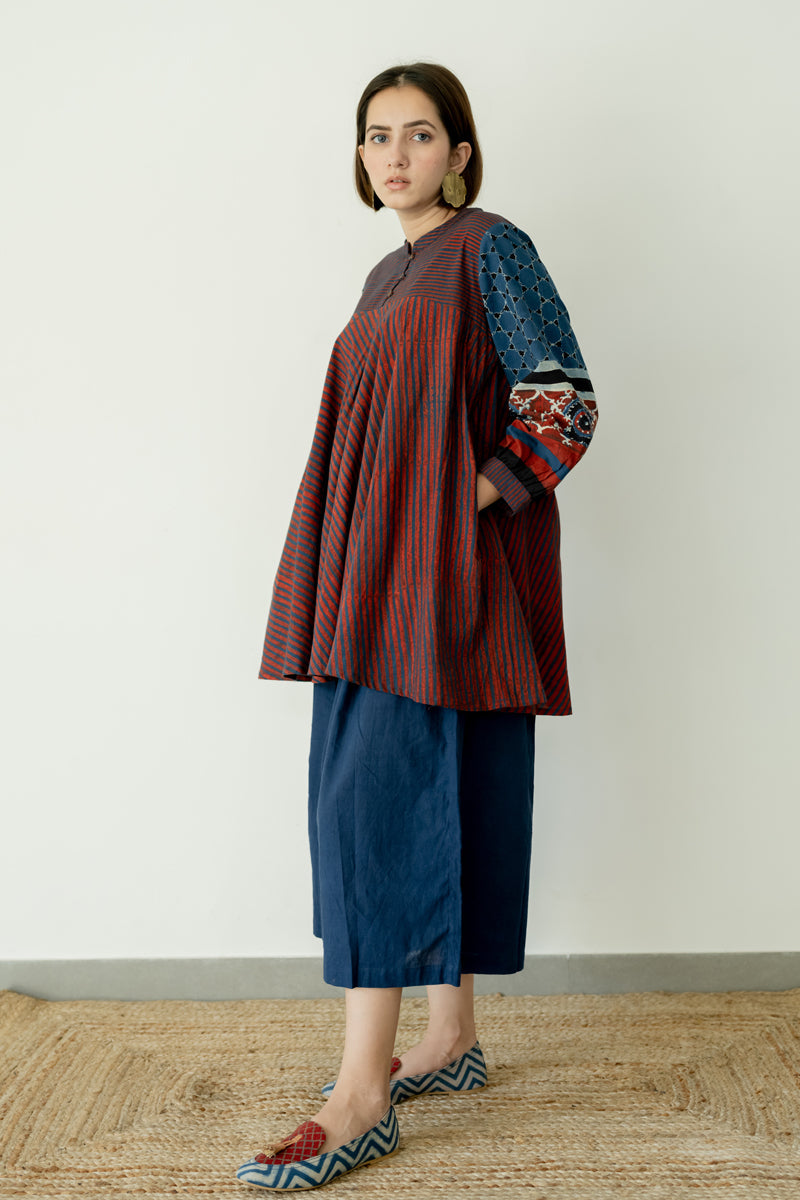 Bias Tunic - Indigo & Burgundy