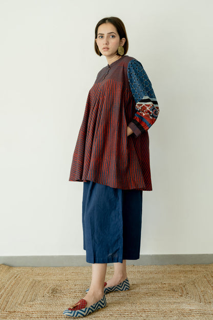 Bias Tunic - Indigo & Burgundy