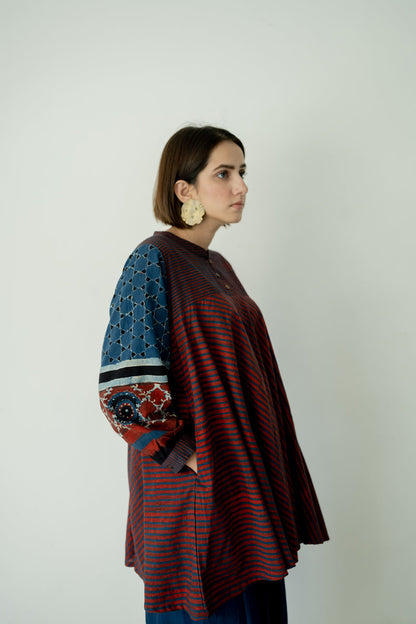 Bias Tunic - Indigo & Burgundy